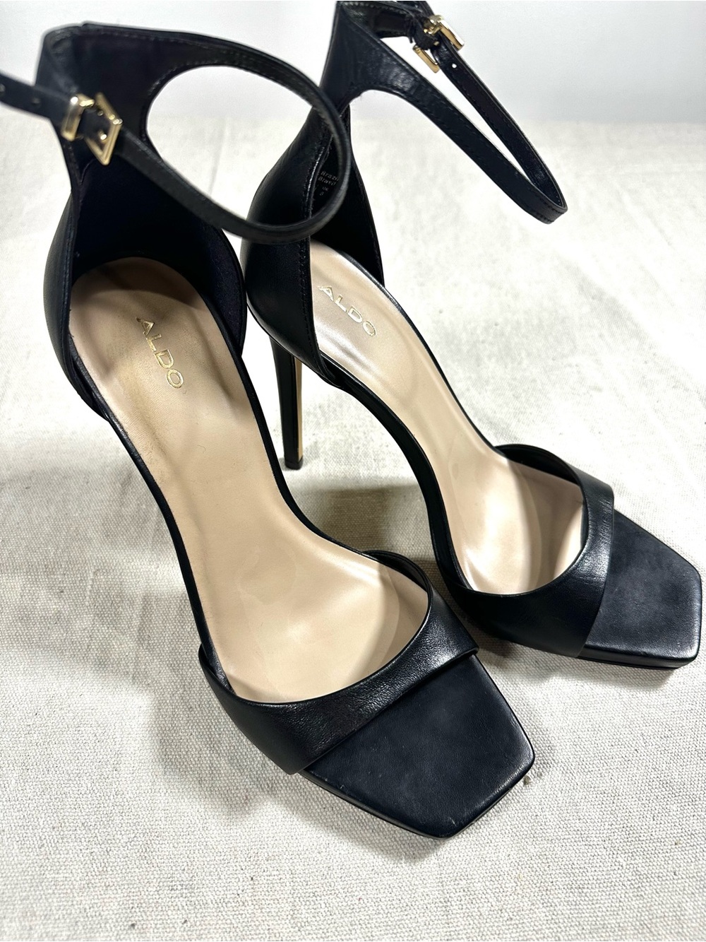 Aldo Black Square-Toe Ankle-Strap Stiletto Heels